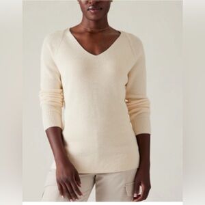 Athleta Hanover V-Neck Sweater, Cream, Size S